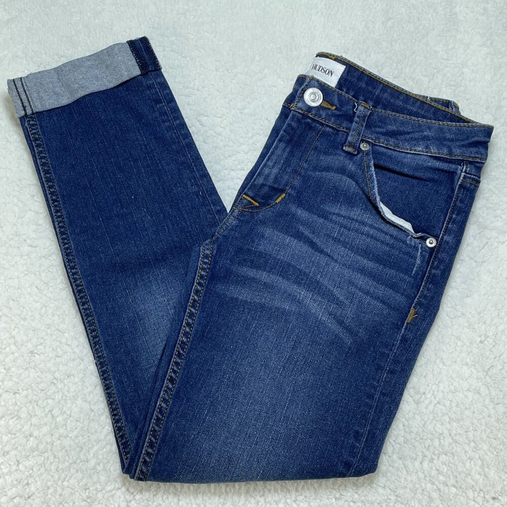 Hudson Jeans Womens 27 Blue Bacara Straight Crop Cuffed Distressed Denim 28x25